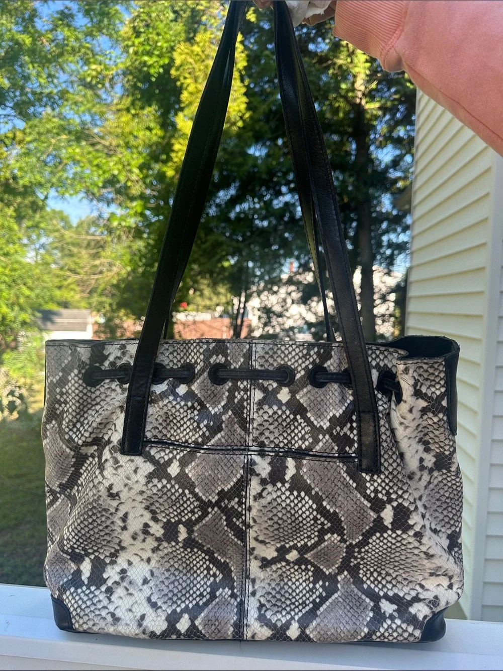 Patricia Nash Witney Shoulder Tote Bag Python Snakeskin Drawstring & Tassel